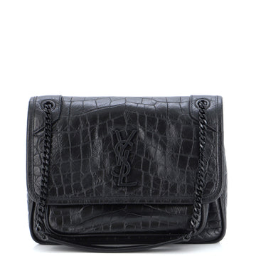 Saint Laurent Niki Chain Flap Bag Crocodile Embossed Leather Baby