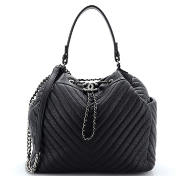 Chanel CC Chain Drawstring Bucket Bag Chevron Sheepskin Medium