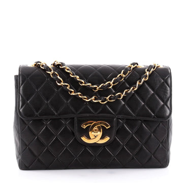Chanel Vintage Classic Single Flap Bag Quilted Lambskin Jumbo Black 2324501