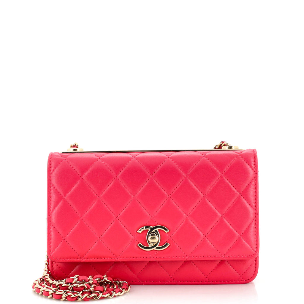 Pink Quilted Lambskin Pearl Crush Wallet on Chain Gold Hardware, 2019