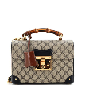 Gucci Padlock Bamboo Shoulder Bag GG Coated Canvas Small