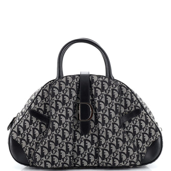 Christian Dior Vintage Saddle Bowler Bag Diorissimo Canvas Medium