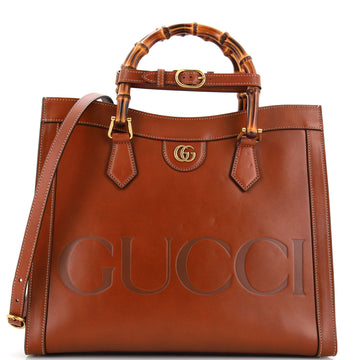 Gucci Diana NM Logo Bamboo Handle Tote Embossed Leather Medium
