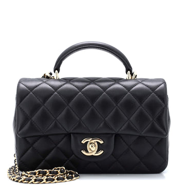Chanel Classic Single Flap Top Handle Bag Quilted Lambskin Mini