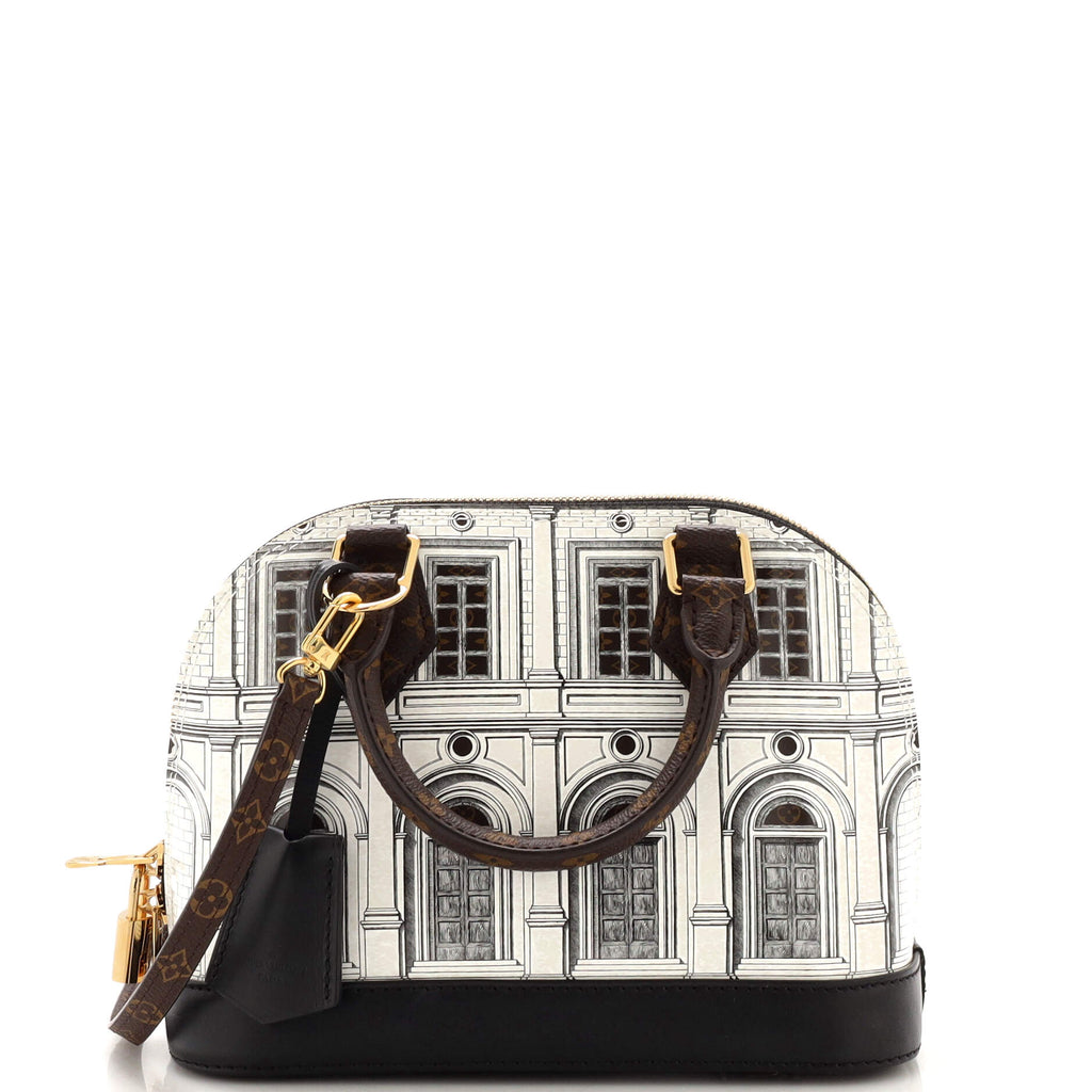 Louis Vuitton Alma Handbag Limited Edition Fornasetti Architettura Print  Leather and Monogram Canvas BB Black 154038244