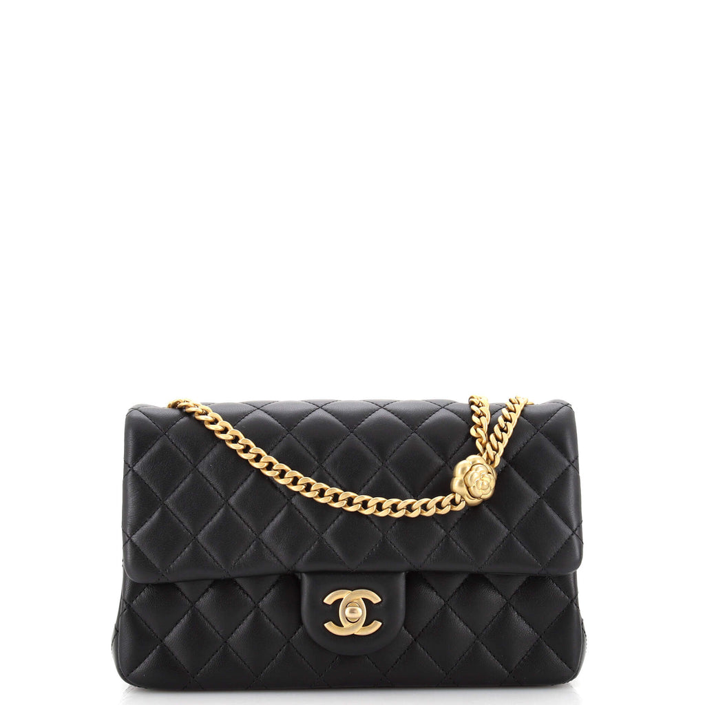 Chanel Sweet Camellia Adjustable Chain Flap Bag Quilted Lambskin Small  Black 23245961