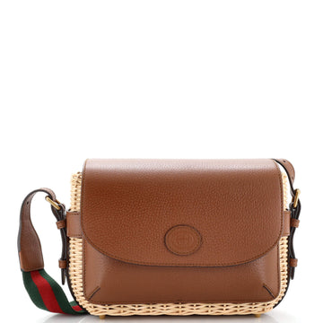 Gucci Logo Patch Messenger Bag Wicker and Leather Small
