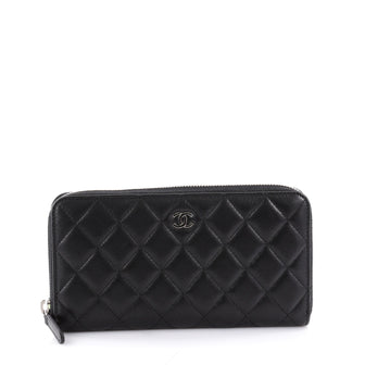 Chanel Zip Around Wallet Quilted Lambskin Long Black