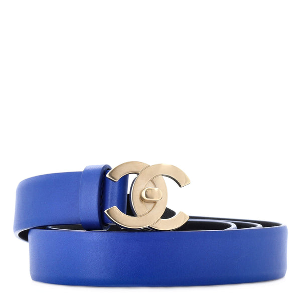 Chanel Quilted CC Belt Leather Thin 90 Blue