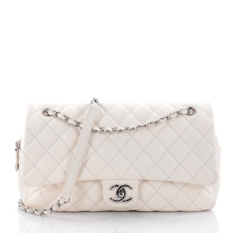 Chanel Easy Flap Bag Quilted Caviar Jumbo White