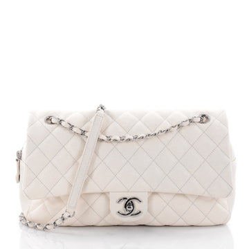 Chanel Easy Flap Bag Quilted Caviar Jumbo White