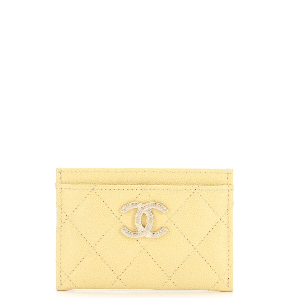 Chanel Textured CC Card Holder Quilted Caviar Yellow 2324911