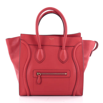Celine Luggage Handbag Grainy Leather Mini Red 2325003