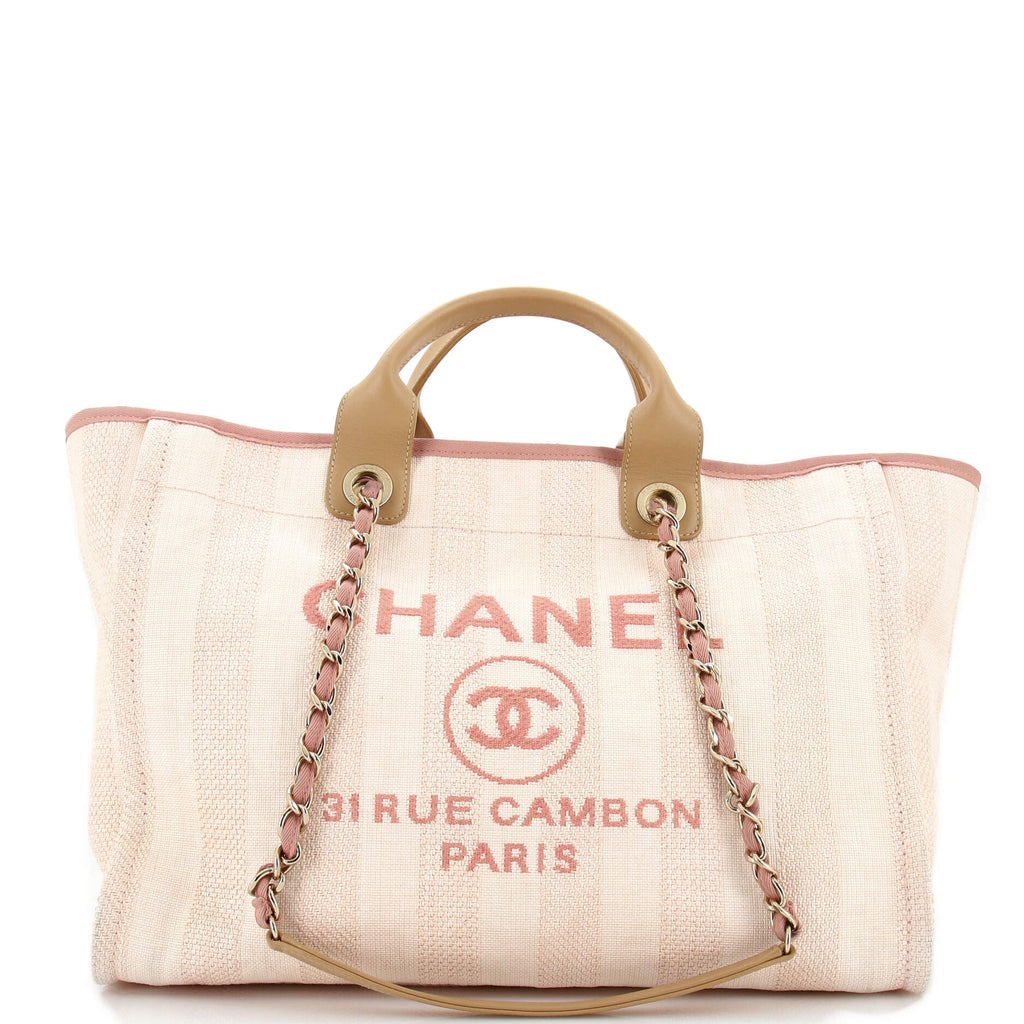Chanel Deauville Tote Striped Mixed Fibers Medium Pink 2325122