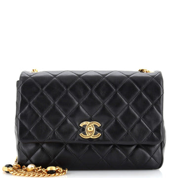 Chanel Resin Pearl Chain Flap Bag Quilted Lambskin Medium
