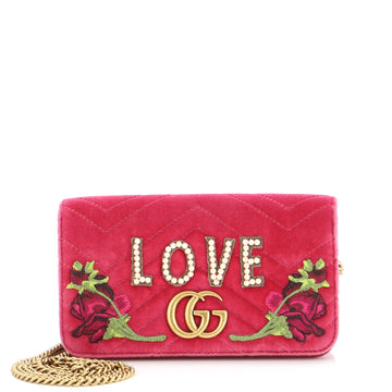 Gucci GG Marmont Chain Flap Bag Embroidered Matelasse Velvet Mini