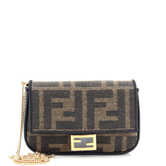 Fendi Chain Baguette Charm Bag Zucca Canvas Nano