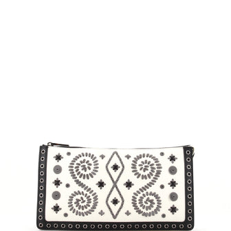 Prada Zip Pouch Embroidered Saffiano Small