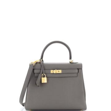 Hermes Kelly Handbag Grey Togo with Gold Hardware 25