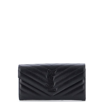 Saint Laurent Classic Monogram Flap Wallet Matelasse Chevron Leather Large