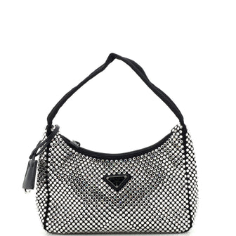 Prada Re-Edition 2000 Hobo Crystal Embellished Satin Mini