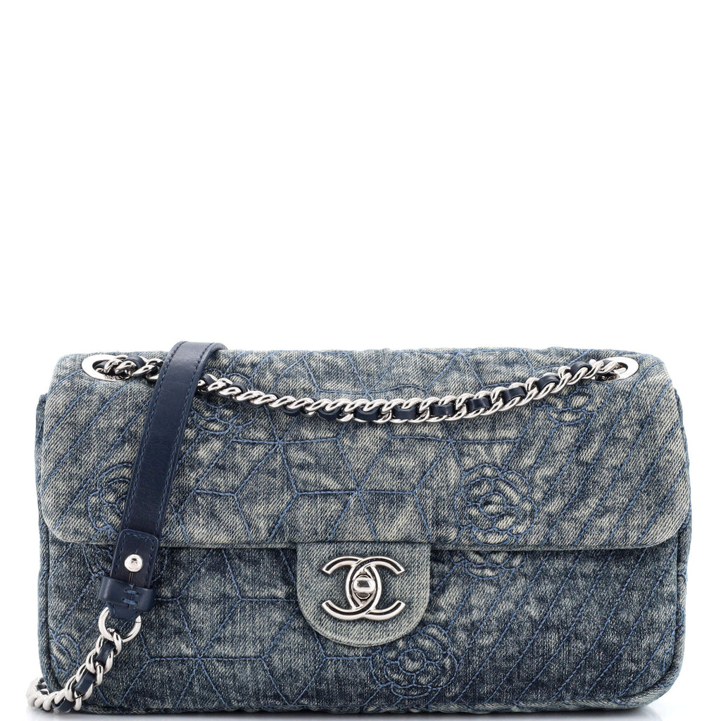 Chanel Chain Flap Bag Camellia Denim Medium Blue 2326001