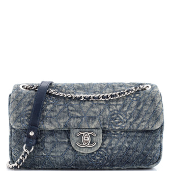 Chanel Chain Flap Bag Camellia Denim Medium