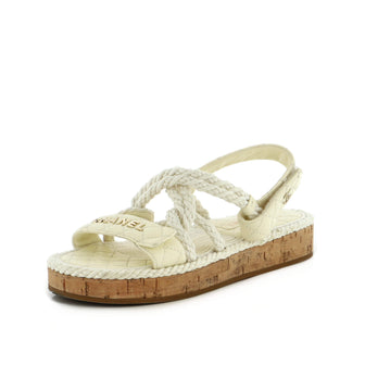Chanel Women's Cord Velcro Dad Sandals Quilted Leather and Cork White