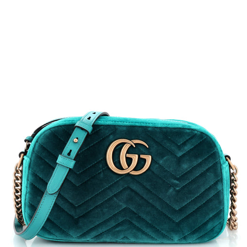 Gucci GG Marmont Shoulder Bag Matelasse Velvet Small Blue 2326421
