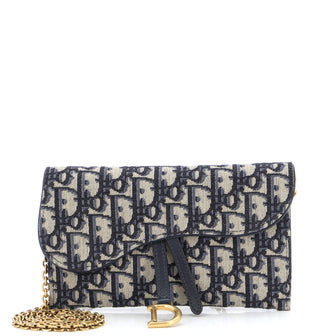 Christian Dior Saddle Chain Wallet Oblique Canvas