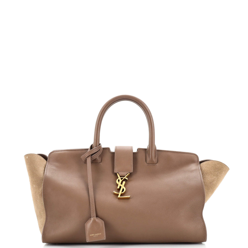 Saint Laurent Small Monogram Downtown Cabas Leather Tote Bag in Brown