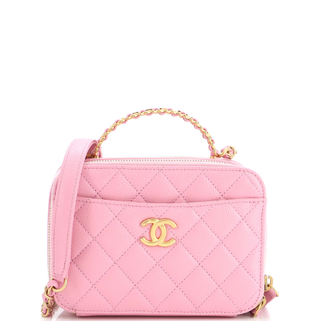 Chanel Pick Me Up Logo Handle Vanity Case Quilted Caviar Mini Pink 2327571