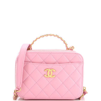 Chanel Pick Me Up Logo Handle Vanity Case Quilted Caviar Mini Pink