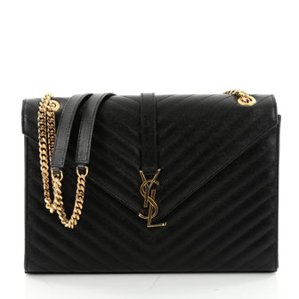 Saint Laurent Classic Monogram Satchel Matelasse Chevron Leather Large Black 2327801