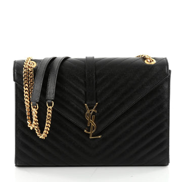 Saint Laurent Classic Monogram Satchel Matelasse Chevron Leather Large Black 2327801