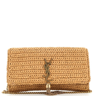 Saint Laurent Kate 99 Tassel Flap Bag Woven Raffia Medium