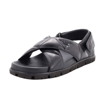 Prada Women's Logo Slingback Sandals Quilted Leather