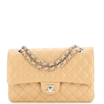 Chanel Classic Double Flap Quilted Lambskin Silver-tone Medium Black - US