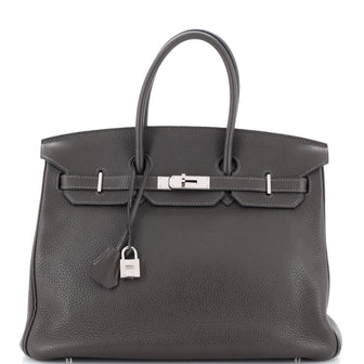 Hermes Birkin Handbag Grey Clemence with Palladium Hardware 35