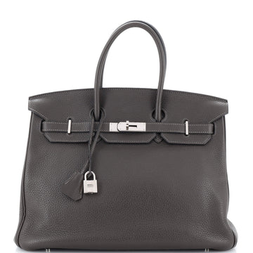 Hermes Birkin Handbag Grey Clemence with Palladium Hardware 35