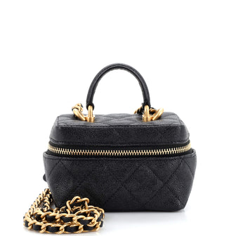 Chanel Top Handle Zip Around Vanity Case with Chain Quilted Caviar Mini