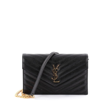Saint Laurent Classic Monogram Chain Wallet Matelasse Black 2329805