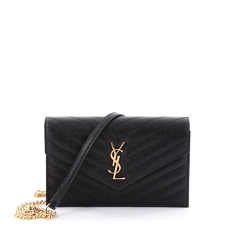Saint Laurent Classic Monogram Chain Wallet Matelasse Black 2329809