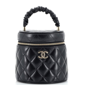 Chanel CC Ruched Top Handle Vanity Case Quilted Lambskin Small