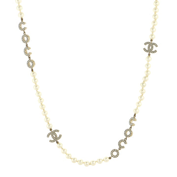 Chanel Coco CC Station Long Necklace Metal and Faux Pearls with Crystals