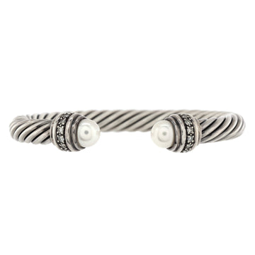 David Yurman Cable Classic Bracelet Sterling Silver with Diamonds and Pearls 7mm