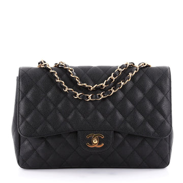 Chanel Vintage Classic Single Flap Bag Quilted Caviar Jumbo Black