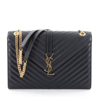 Saint Laurent Classic Monogram Satchel Matelasse Chevron Leather Large Blue 2330601