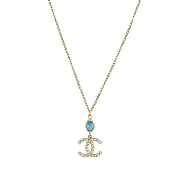 Chanel CC Pendant Chain Necklace Metal with Faux Pearl and Crystal
