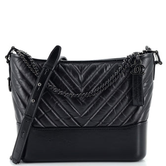Chanel So Black Gabrielle Hobo Chevron Aged Calfskin Medium